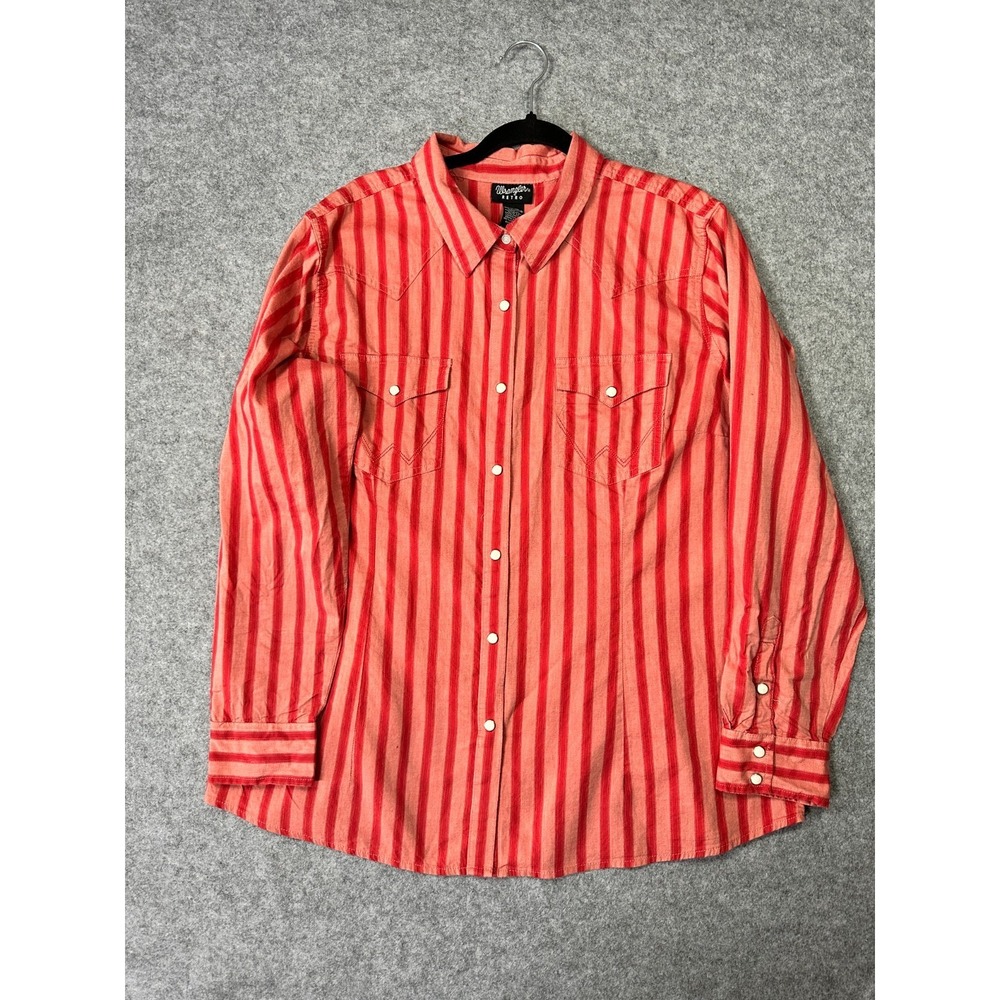 Wrangler Retro Western Shirt Womens 2XL Red Striped Peaked Yoke Cowboy Button Up